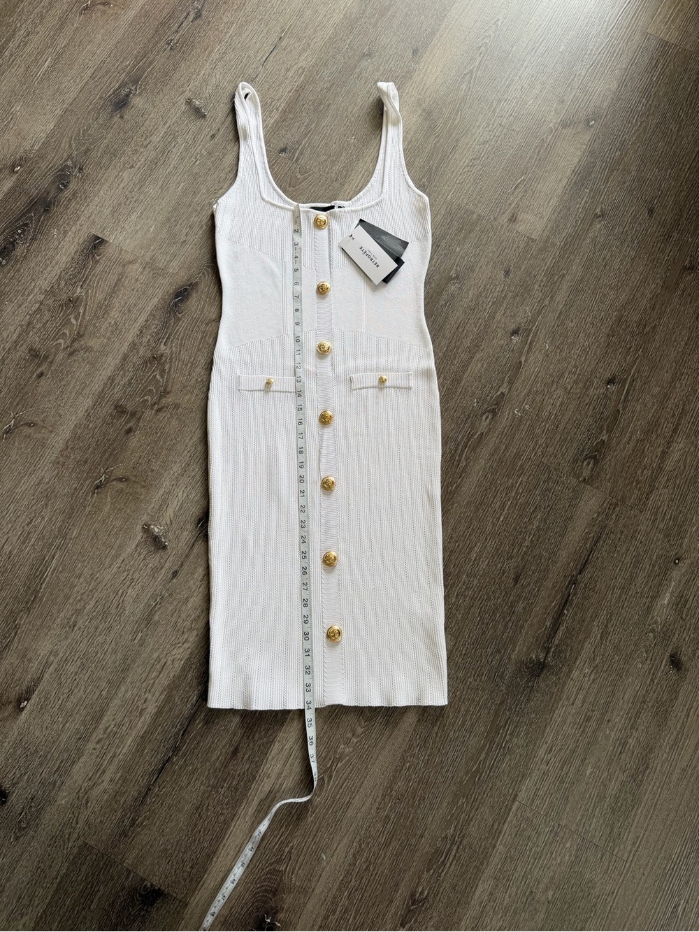 Retrofete White Ribbed Button-Front Midi Dress - Picture 4 of 10